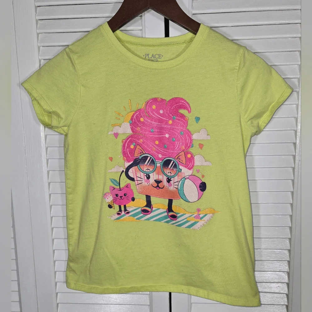 The Children's Place Cat Cupcake Graphic Short Sleeve T Shirt Sz 14